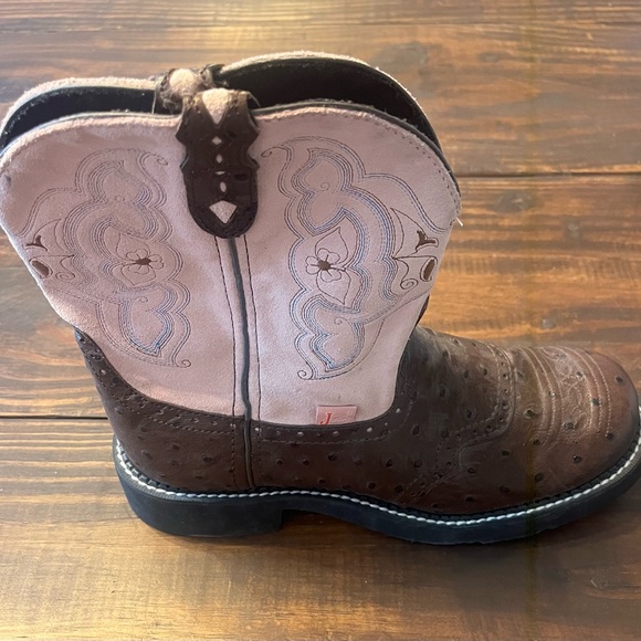 Pink and Brown Ladies Gypsy Western Boot w/ Ostrich Print (L9935) (worn once) - Picture 3 of 16